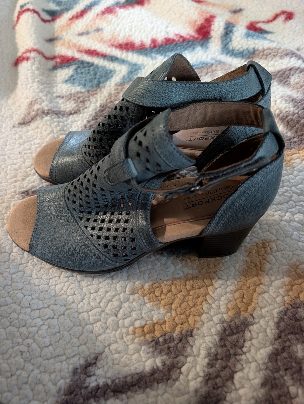 Rockport Cobb Hill Women's Perforated Block Heel Sandal in Slate Blue